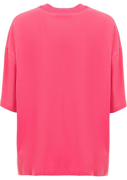 Bisiklet Yaka Baskılı Pembe Kadın T-Shirt 75CBHT04 modelleri