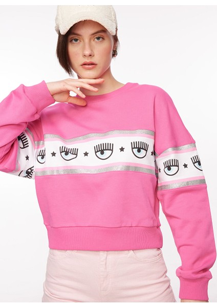 Bisiklet Yaka Baskılı Pembe Kadın Sweatshırt 75CBIF03 fiyatları