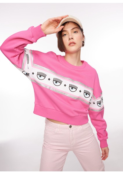 Bisiklet Yaka Baskılı Pembe Kadın Sweatshırt 75CBIF03 modelleri