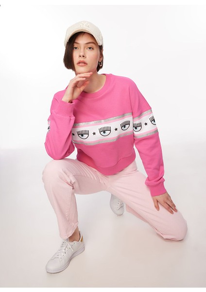 Bisiklet Yaka Baskılı Pembe Kadın Sweatshırt 75CBIF03 indirimleri