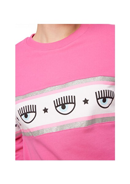 Bisiklet Yaka Baskılı Pembe Kadın Sweatshırt 75CBIF03