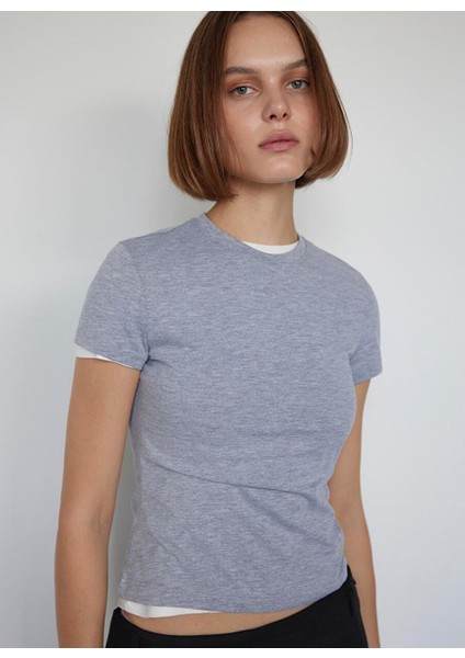 Gri Basic Pamuklu Slim Fit Tişört
