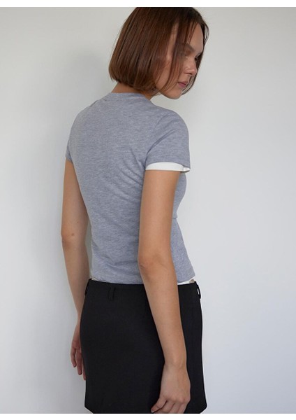 Gri Basic Pamuklu Slim Fit Tişört
