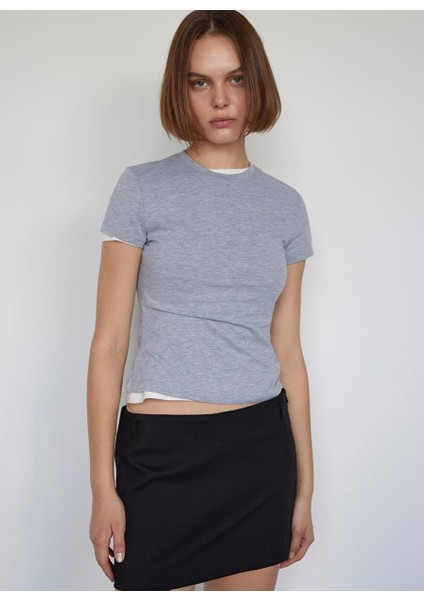 Gri Basic Pamuklu Slim Fit Tişört