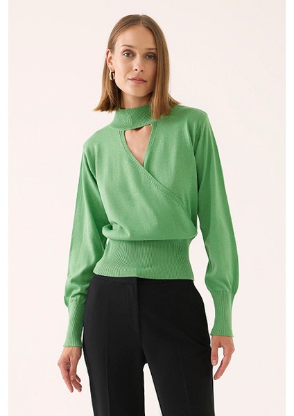 Illas Regular Fit Standart Boy Asimetrik Mint Renk Kadın Triko Bluz