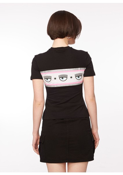 Bisiklet Yaka Baskılı Siyah Kadın T-Shirt 75CBHF02 indirimleri