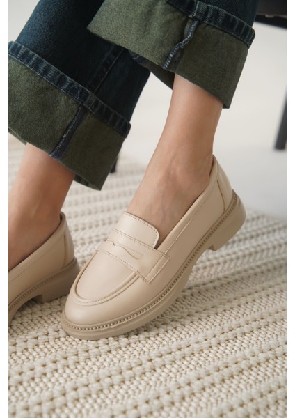 Sunny Premium Kadın Bej Loafer modelleri