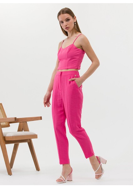 Normal Bel Cropped Fit Pembe Kadın Pantolon Kraf-P fırsatları