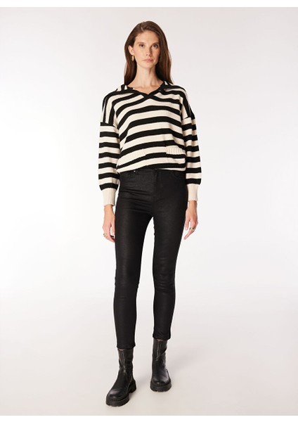 Siyah Yüksek Bel Skinny Fit Kadın Denim Pantolon F3WL-PNT40