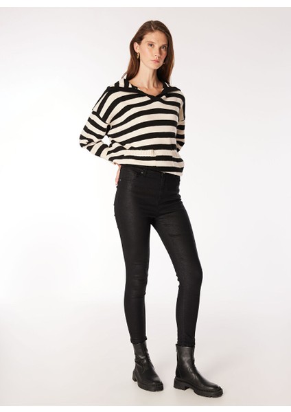 Siyah Yüksek Bel Skinny Fit Kadın Denim Pantolon F3WL-PNT40 fiyatları