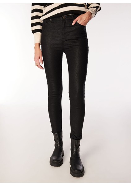 Siyah Yüksek Bel Skinny Fit Kadın Denim Pantolon F3WL-PNT40 fırsatları