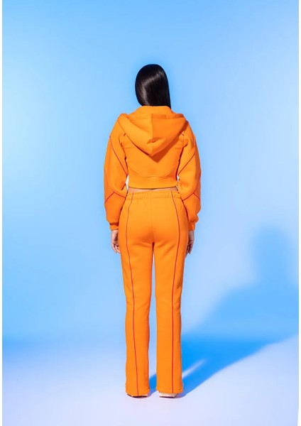Vivid Flame Orange Zip-Up Cropped Hoodie fiyatları