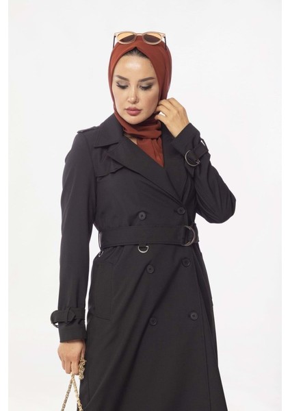 25Y14784 Trenchkot Bel Kemerli Üç Düğmeli - Abacı - 25Y14784 - Siyah - 44 modelleri