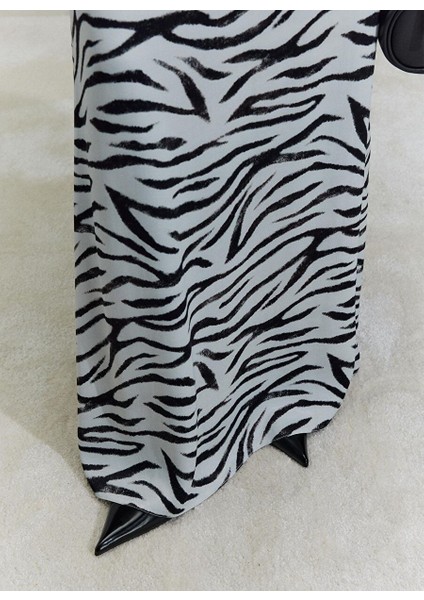 Beyaz Zebra Maxi Saten Etek