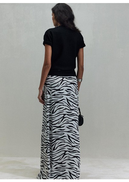 Beyaz Zebra Maxi Saten Etek
