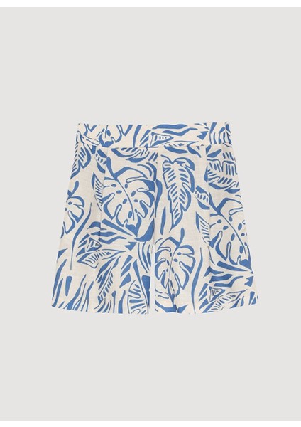 Tropik Desenli Mini Şort Mavi