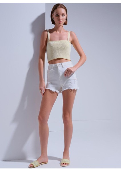 Çıkarılabilir Askılı Sarı Crop Top