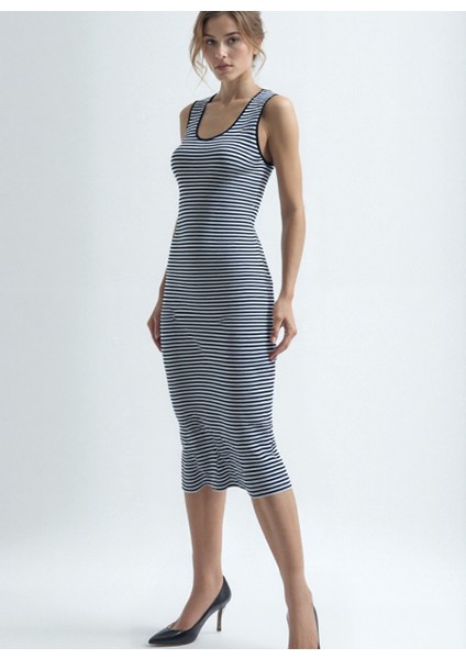 Beyaz Siyah Çizgili Kolsuz Pamuk Karışımlı Midi Boy Kadın Elbise Daphne S/l Long Dress fiyatları