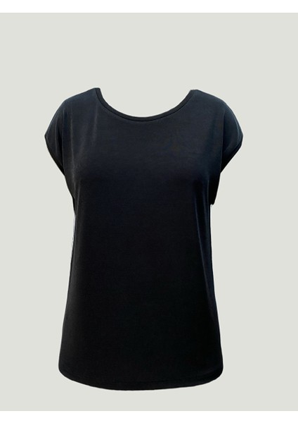 Siyah Bisiklet Yaka Pamuklu Kadın Kısa Kollu T-Shirt Betty fırsatları