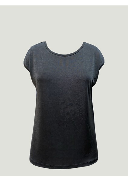 Koyu Gri Bisiklet Yaka Pamuklu Kadın Kısa Kollu T-Shirt Betty modelleri