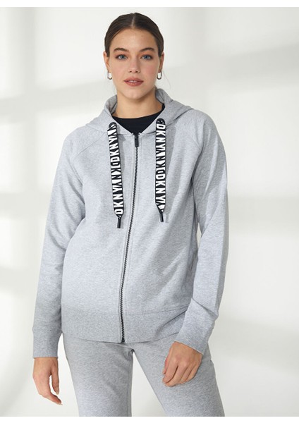 Gri Melanj Kadın Kapüşonlu Sweatshirt DP2J8598