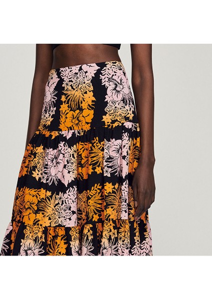 Floral Desen Baskılı Uzun Etek modelleri