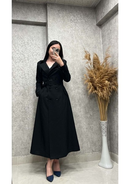 25Y16537 Trenchkot Bel Kemerli Araboy Kol Kemerli - Abacı - 25Y16537 - Siyah - 48