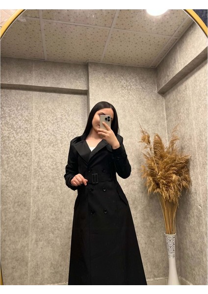25Y16537 Trenchkot Bel Kemerli Araboy Kol Kemerli - Abacı - 25Y16537 - Siyah - 48 fiyatları