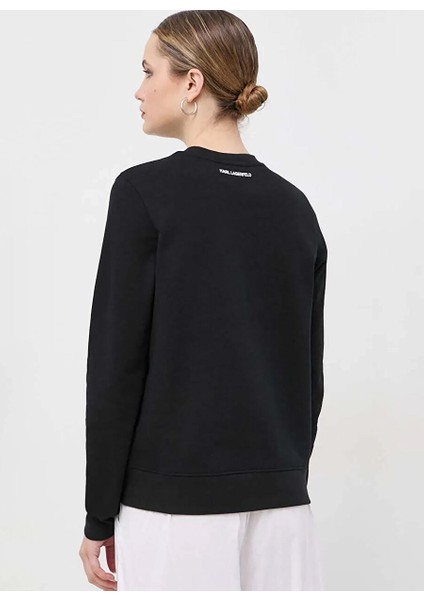 Bisiklet Yaka Baskılı Siyah Kadın Sweatshırt 231W1805