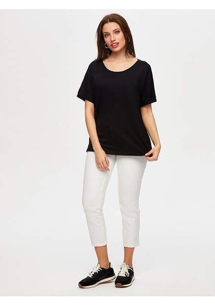Yuvarlak Yaka Düşük Kollu T-Shirt B00003-1
