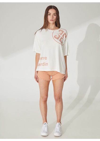 Bisiklet Yaka Bej Kadın T-Shirt Rota modelleri