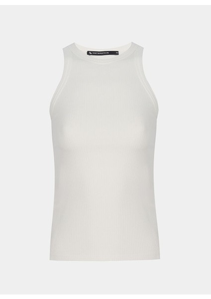 Ekru Daminas Slim Fit Bisiklet Yaka Sıfır Kol Bluz