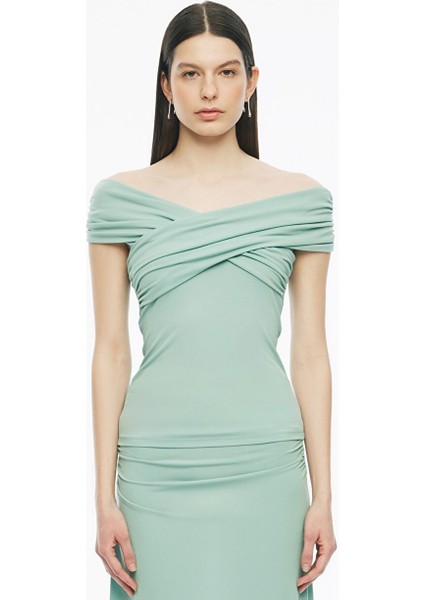Mint Denias Slim Fit Kayık Yaka Sıfır Kol Bluz