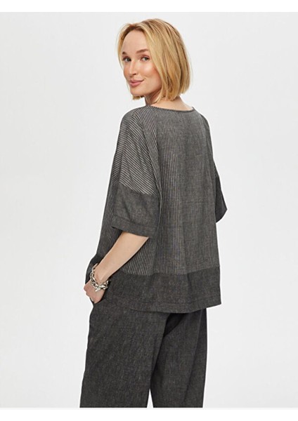 Çizgili ve Düz Garnili Casual Form Ketenli Bluz S25BLZ032 indirimleri