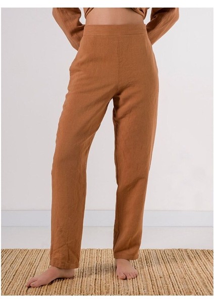 Lino Keten Pantolon Taba Rengi