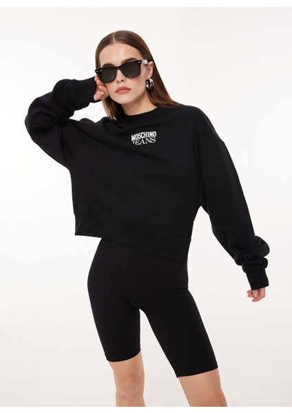 Bisiklet Yaka Baskılı Siyah Kadın Sweatshırt J1702 fiyatları