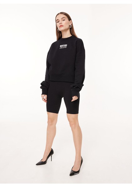 Bisiklet Yaka Baskılı Siyah Kadın Sweatshırt J1702 modelleri