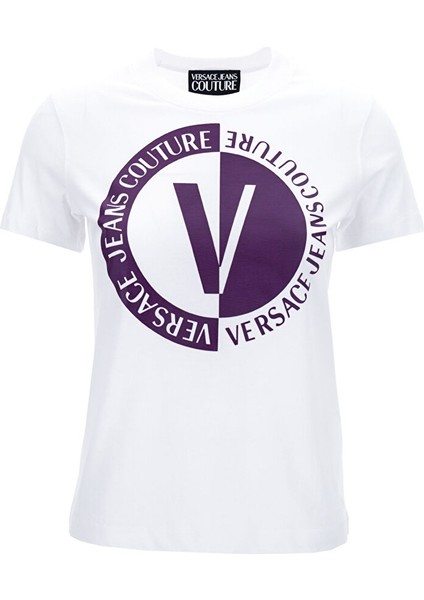 Bisiklet Yaka Baskılı Beyaz Kadın T-Shirt 75HAHG06