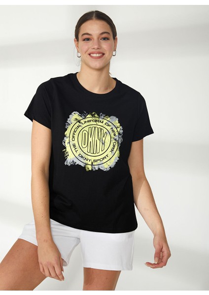 Bisiklet Yaka Baskılı Siyah Kadın T-Shirt DP2T9247