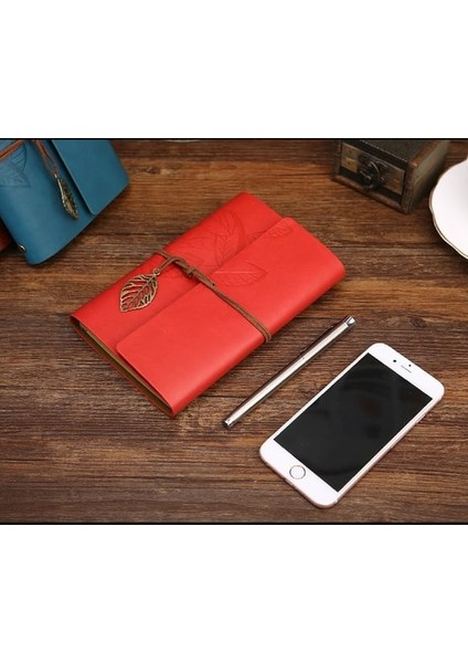 Deri Kapaklı Retro Yaprak Desenli Hatıra Defteri