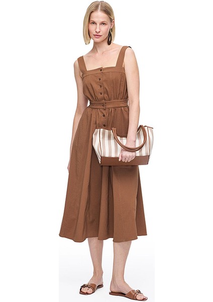 Kahverengi Espoir Regular Fit Midi Boy Elbise