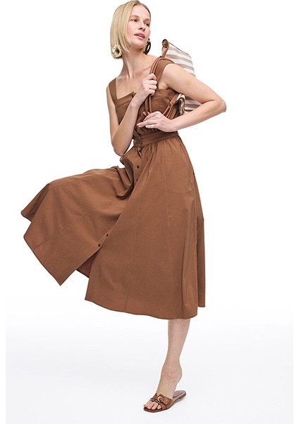 Kahverengi Espoir Regular Fit Midi Boy Elbise