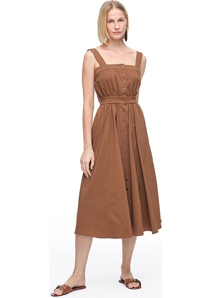 Kahverengi Espoir Regular Fit Midi Boy Elbise
