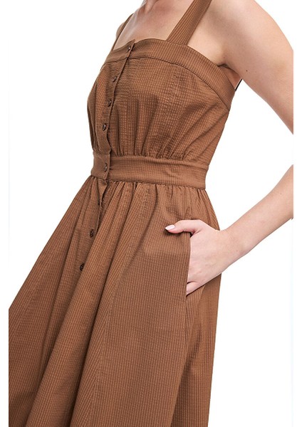 Kahverengi Espoir Regular Fit Midi Boy Elbise