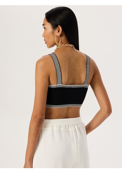 Triko Dama Desen Crop - Siyah
