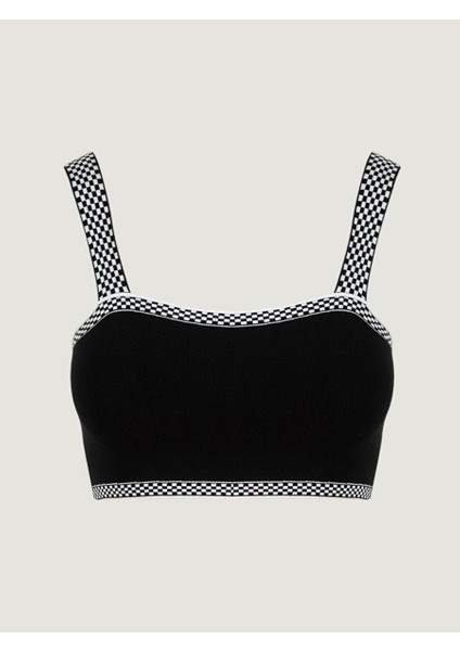 Triko Dama Desen Crop - Siyah