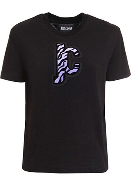 Bisiklet Yaka Baskılı Siyah Kadın T-Shirt 75PAHT04
