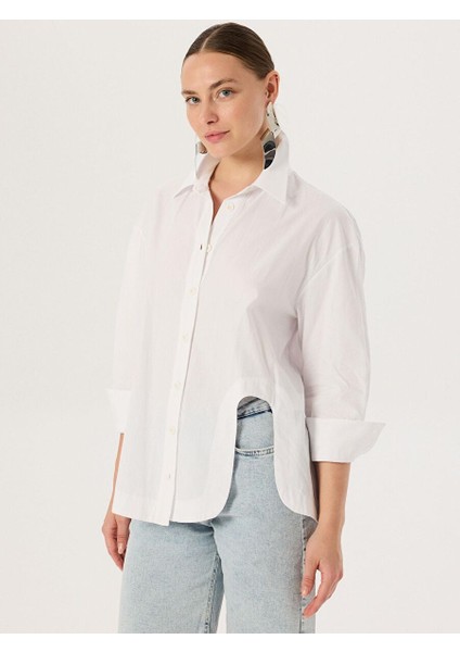 Oversize Kesim Koton Gömlek - Ekru