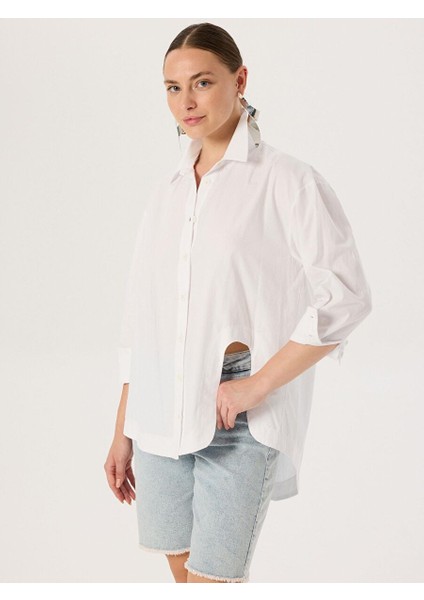 Oversize Kesim Koton Gömlek - Ekru