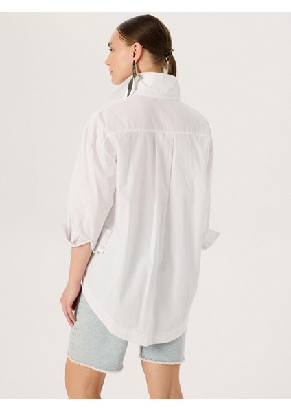 Oversize Kesim Koton Gömlek - Ekru